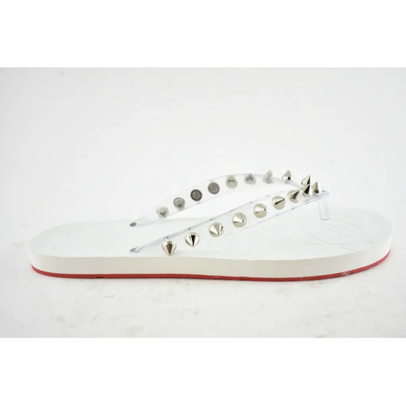 Christian Louboutin Loubi Flip Spikes Donna Flat White Thong Flip Flop Sandal 41 - Picture 2 of 12